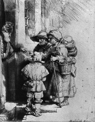 Fine Art Print of Beggars on the Doorstep of a House, 1648 by Rembrandt Harmensz. van Rijn