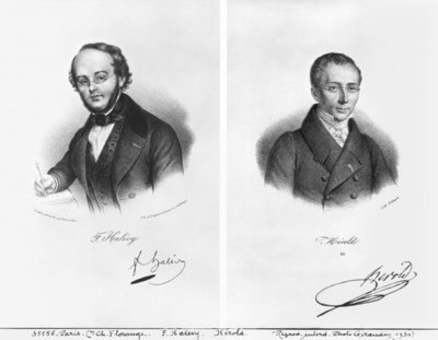 Jacques Fromental Halevy (1799-1862) and Ferdinand Herold (1791-1833) (litho) (b/w photo) by Francois Seraphin Delpech - print