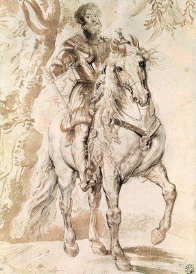 Study for an equestrian portrait of the Duke of Lerma (1553-1625) 1603 (pen &amp; ink on paper) by Peter Paul Rubens - print
