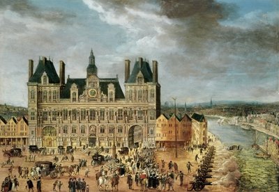 Fine Art Print of The Hotel de Ville, Place de Greve by Flemish School