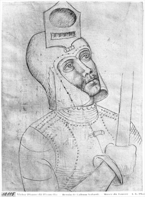 Fine Art Print of Soldier wearing a visored helmet, from the The Vallardi Album by Antonio Pisanello