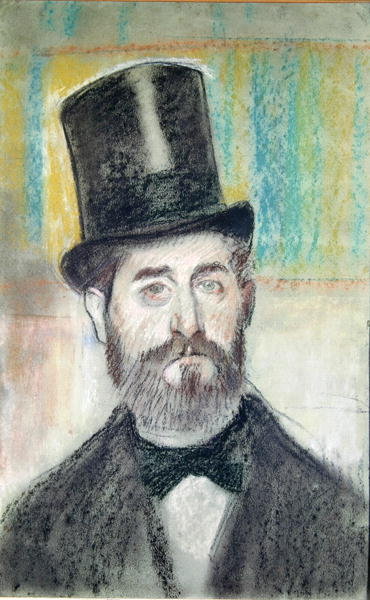 Man in an Opera Hat (pastel on paper) by Edgar Degas - print