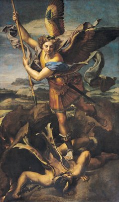 St. Michael Overwhelming the Demon, 1518 (oil on canvas) by Raphael - print