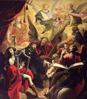 St. Nicholas of Tolentino with a Concert of Angels, 1650 (oil on canvas) by Ambroise Fredeau - print
