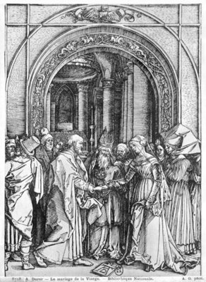 Fine Art Print of The marriage of the Virgin, from the 'Life of the Virgin' series, c.1504-05 by Albrecht Durer or Duerer