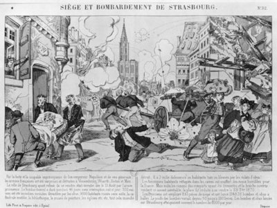 Bombardment and siege of Strasbourg on the 3rd August 1870, 1870 (litho) (b/w photo) by French School - print