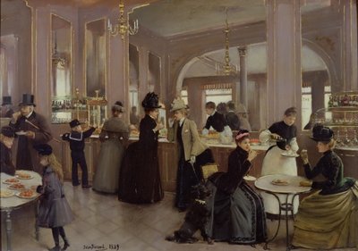 La Patisserie Gloppe, Champs Elysees, Paris, 1889 (oil on canvas) by Jean Beraud - print