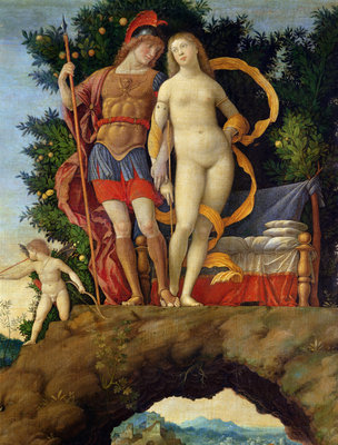 The Parnassus, detail of Venus and Mars (oil on canvas) by Andrea Mantegna - print