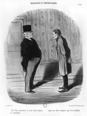 Fine Art Print of 'Well, Sir, what about my three terms?', plate 31 from the series 'Tenants and owners', 1848 by Honore Daumier