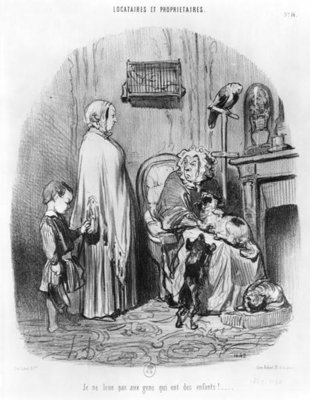 I do not hire people with children, plate 14 from the series 'Tenants and owners' (litho) (b/w photo) by Honore Daumier - print