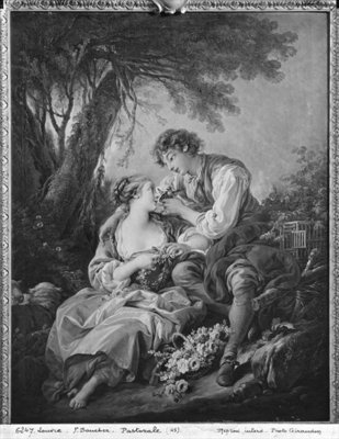 Pastoral scene (oil on canvas) (b/w photo) by Francois Boucher - print