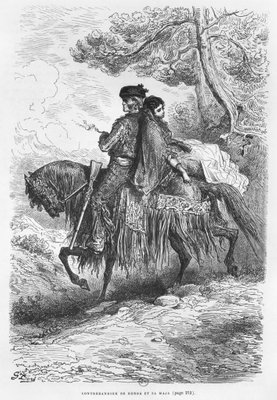 Spanish Contrabandista of Ronda and his Maja, engraved by Felix Jean Gauchard (1825-72) (engraving) (b/w photo) by Gustave Dore - print