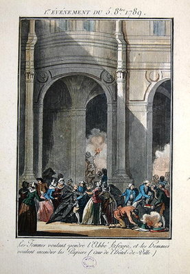 Fine Art Print of Events of the 5th of October 1789: The Women want to hang the Priest Lefevre by Jean-Francois Janinet