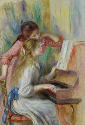 Young Girls at the Piano, c.1890 (oil on canvas) by Pierre Auguste Renoir - print