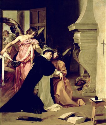 Temptation of St.Thomas Aquinas (oil on canvas) by Diego Rodriguez de Silva y Velazquez - print