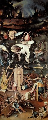 The Garden of Earthly Delights: Hell, right wing of triptych, c.1500 (oil on panel) by Hieronymus Bosch - print