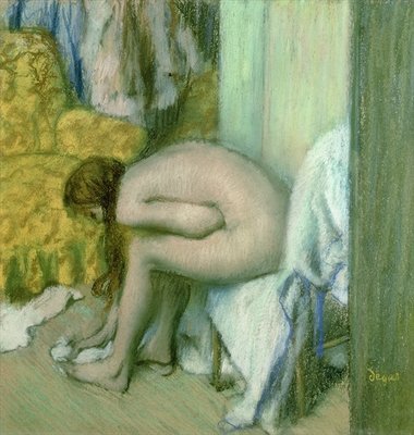 After the Bath, Woman Drying her Left Foot, 1886 (pastel on cardboard) by Edgar Degas - print