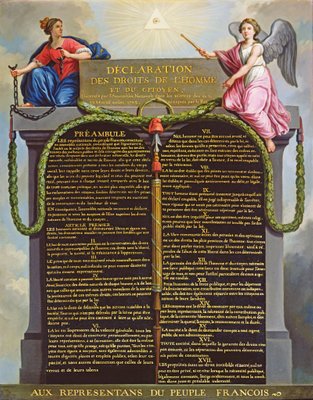 Declaration of the Rights of Man and Citizen, 1789 (oil on canvas) by French School - print