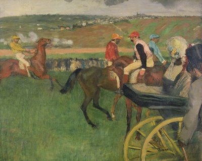 The Race Course - Amateur Jockeys near a Carriage, c.1876-87 (oil on canvas) by Edgar Degas - print