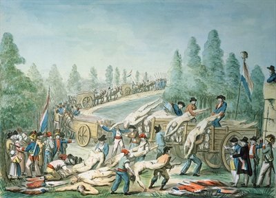 Transporting Corpses during the Revolution, c.1790 (pen &amp; ink and gouache on paper) by Etienne Bericourt - print