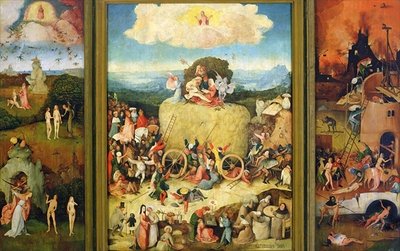Haywain, 1515 (oil on panel) (see also 37911) by Hieronymus Bosch - print