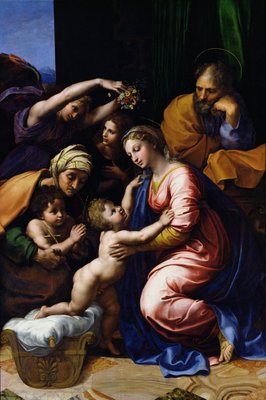 Holy Family (known as the Grande Famille of Francois I), 1518 (oil on canvas) by Raphael - print