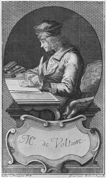 Fine Art Print of Portrait of Voltaire at Ferney, engraved by Joseph Friedrich Rein by French School
