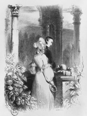 Fine Art Print of Visiting the tomb of Heloise and Abelard, illustration from 'Lettres d'Heloise et d'Abelard', engraved by John Quartley by Jean Francois Gigoux
