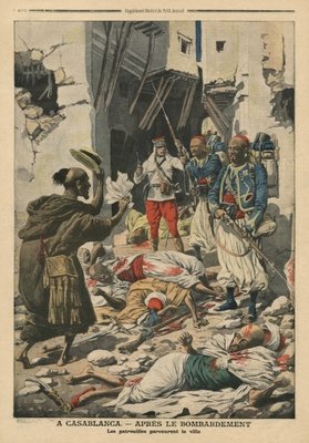 Fine Art Print of Casablanca after the bombing, illustration from 'Le Petit Journal', supplement illustre, 25th August 1907 by French School