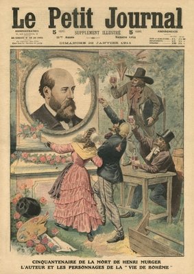Fine Art Print of Fiftieth anniversary of the death of Henri Murger, the author and the characters of 'La Vie de Boheme', illustration from 'Le Petit Journal', supplement illustre, 29th January 1911 by French School