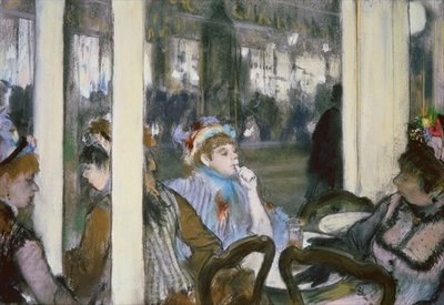 Women on a Cafe Terrace, 1877 (pastel on monotype) by Edgar Degas - print