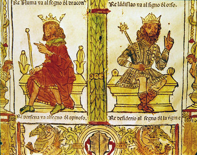 King Porsenna and King Desiderius, from 'The Book of Fate' by Lorenzo Spirito Gualtieri (printed paper) by Italian School - print