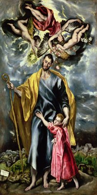 St. Joseph and the Christ Child, 1597-99 (oil on canvas) by El Greco - print