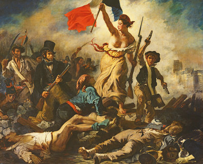 Liberty Leading the People, 28 July 1830 (oil on canvas) (for detail see 95120) by Ferdinand Victor Eugene Delacroix - print