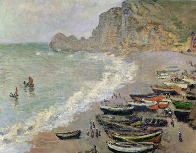Etretat, beach and the Porte d'Amont, 1883 (oil on canvas) by Claude Monet - print
