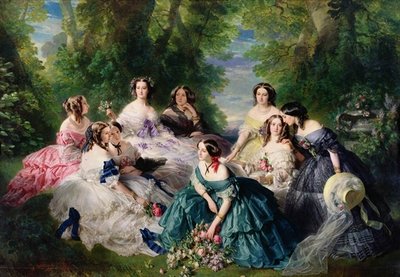 Empress Eugenie (1826-1920) Surrounded by her Ladies-in-Waiting, 1855 (oil on canvas) by Franz Xaver Winterhalter - print