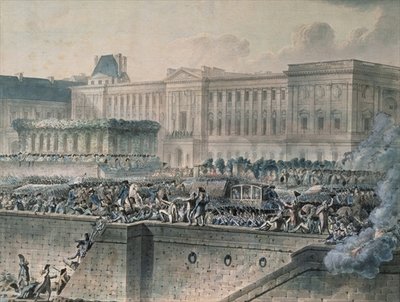The Arrival of Louis XVI (1754-93) in Front of the Louvre, 17th July 1789 (w/c &amp; gouache on paper) by Jean-Pierre Houel - print