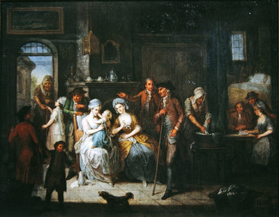 Interior scene (oil on canvas) by Antoine Francois Saint-Aubert - print
