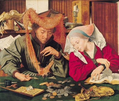 The Money Changer and his Wife, 1539 (oil on panel) by Marinus van Roejmerswaelen - print