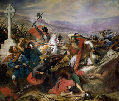 The Battle of Poitiers, 25th October 732, won by Charles Martel (688-741) 1837 (oil on canvas) by Charles Auguste Steuben - print