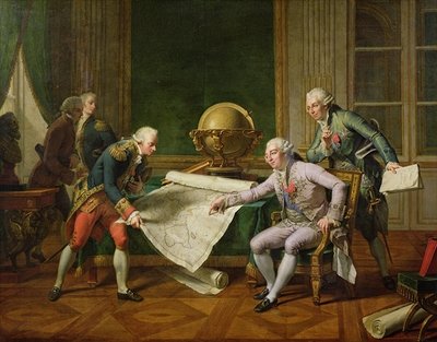 Louis XVI (1754-93) Giving Instructions to La Perouse, 29th June 1785, 1817 (oil on canvas) by Nicolas Andre Monsiau - print