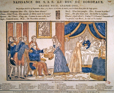 Fine Art Print of The birth of Henri Charles Ferdinand Marie Dieudonne de France, Duc de Bordeaux, Comte de Chambord on 29 September, 1820 by French School