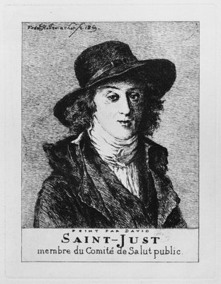 Louis Antoine Leon de Saint-Just, engraved by Frederic Desire Hillemacher (1811-86) 1869 (engraving) by Jacques Louis David - print