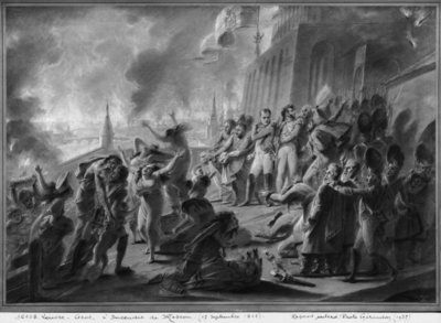 Fire of Moscow in September 1812 (pen &amp; brown ink &amp; grey wash &amp; gouache highlights on paper) by Baron Antoine Jean Gros - print