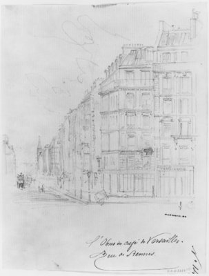 Album of the Siege of Paris, Shell of Cafe de Versailles, rue de Rennes (pen &amp; brown ink wash &amp; pencil on paper) by Gustave Dore - print