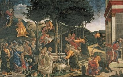The Youth of Moses, in the Sistine Chapel, 1481 (fresco) (for detail see 315896) by Sandro Botticelli - print