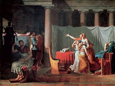 Lictors Bearing to Brutus the Bodies of his Sons, 1789 (oil on canvas) (see 188954 &amp; 188955 for details) by Jacques Louis David - print