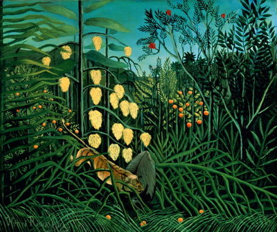 Tropical Forest: Battling Tiger and Buffalo, 1908 (oil on canvas) by Henri J.F. Rousseau - print