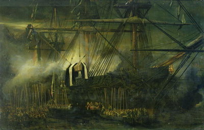 The Shipment of Napoleon's Ashes Aboard the 'Belle-Poule' at Saint Helena, 15th October 1840, 1842 (oil on canvas) by Louis Eugene Gabriel Isabey - print