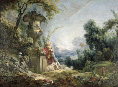 Pastoral Scene, or Young Shepherd in a Landscape (oil on canvas) by Francois Boucher - print
